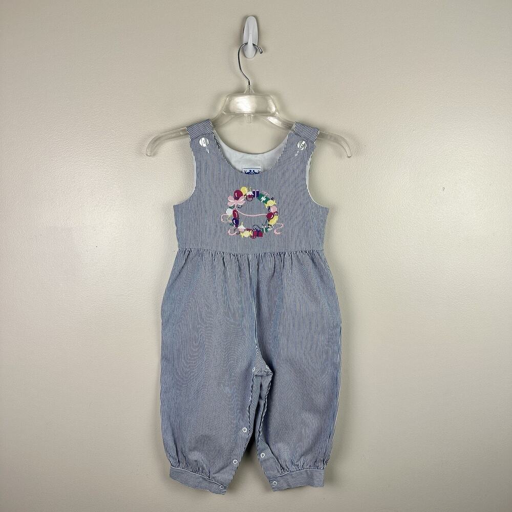 Vintage Fast Friends Youth Size 4 One Piece Birthday Theme Blue White Stripes
